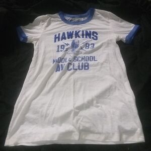 Navy and White Short Sleeve Tee with Bold Text